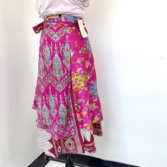 URBAN NOMAD 100% silk wrap midi boho skirt size MEDIUM - Picture 3 of 9